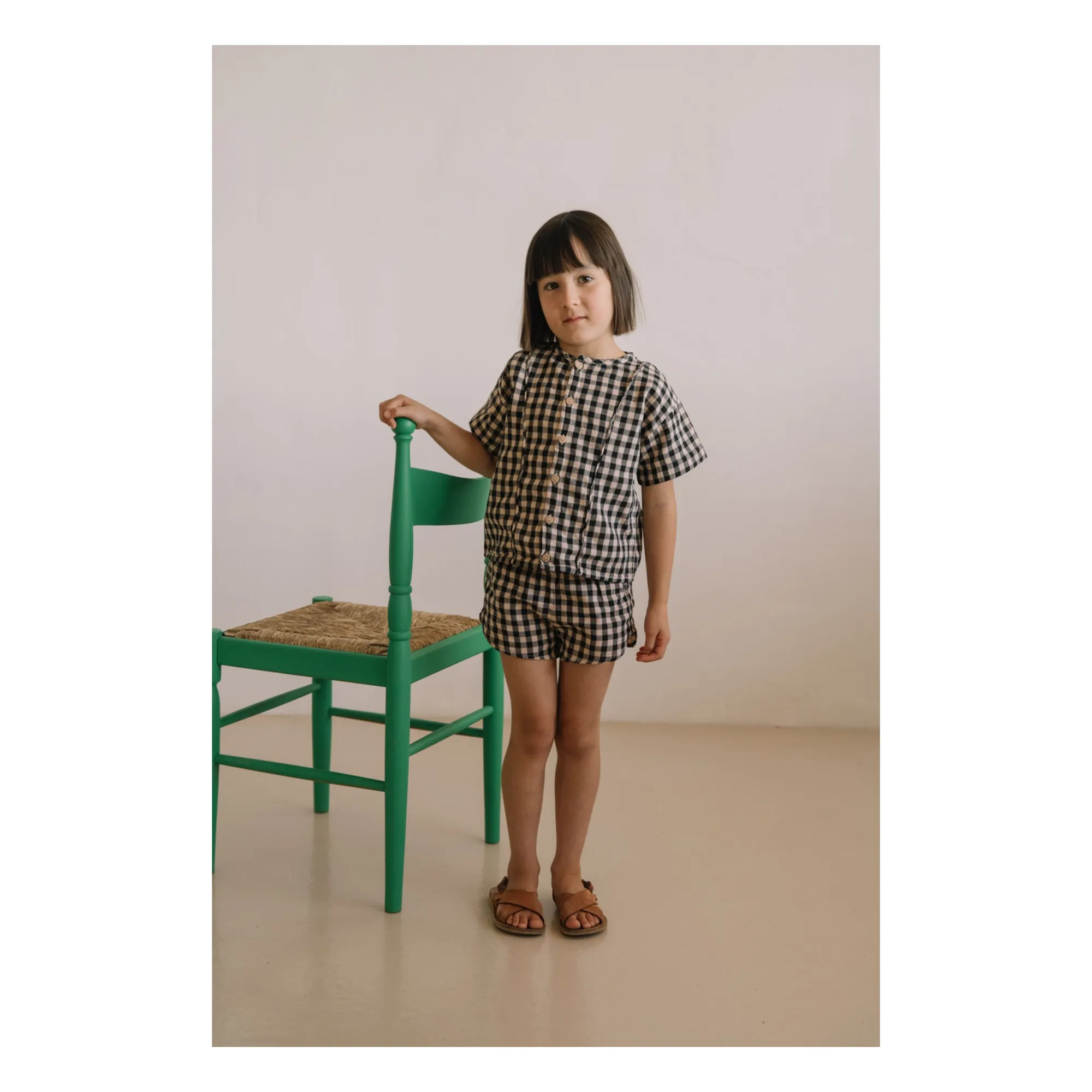 Short Georgette Vichy Gaze de Coton Bio | Noir- Image produit n°1