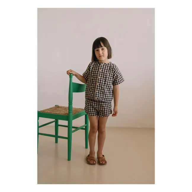 Georgette Gingham Organic Cotton Gauze Shorts | Black