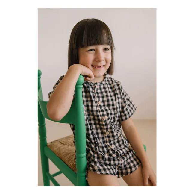 Thelme Vichy Blouse Organic Cotton Gauze | Black