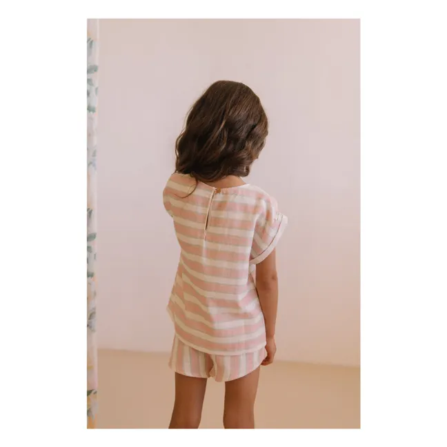 Camiseta de gasa de algodón a rayas Praslin | Rosa Pálido