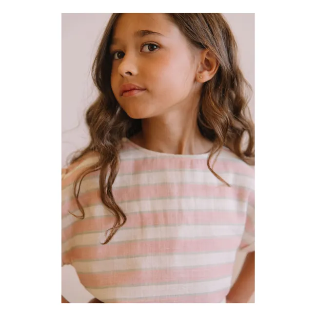 Camiseta de gasa de algodón a rayas Praslin | Rosa Pálido