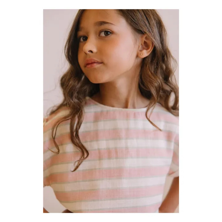 Praslin Striped Cotton Gauze T-Shirt | Pink- Product image n°1