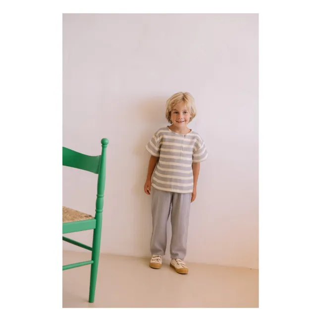 T-shirt Orso Rayé Gaze de Coton Bio | Bleu pâle