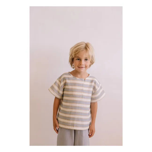 Camiseta de rayas Orso Gasa de algodón orgánico | Azul Pálido