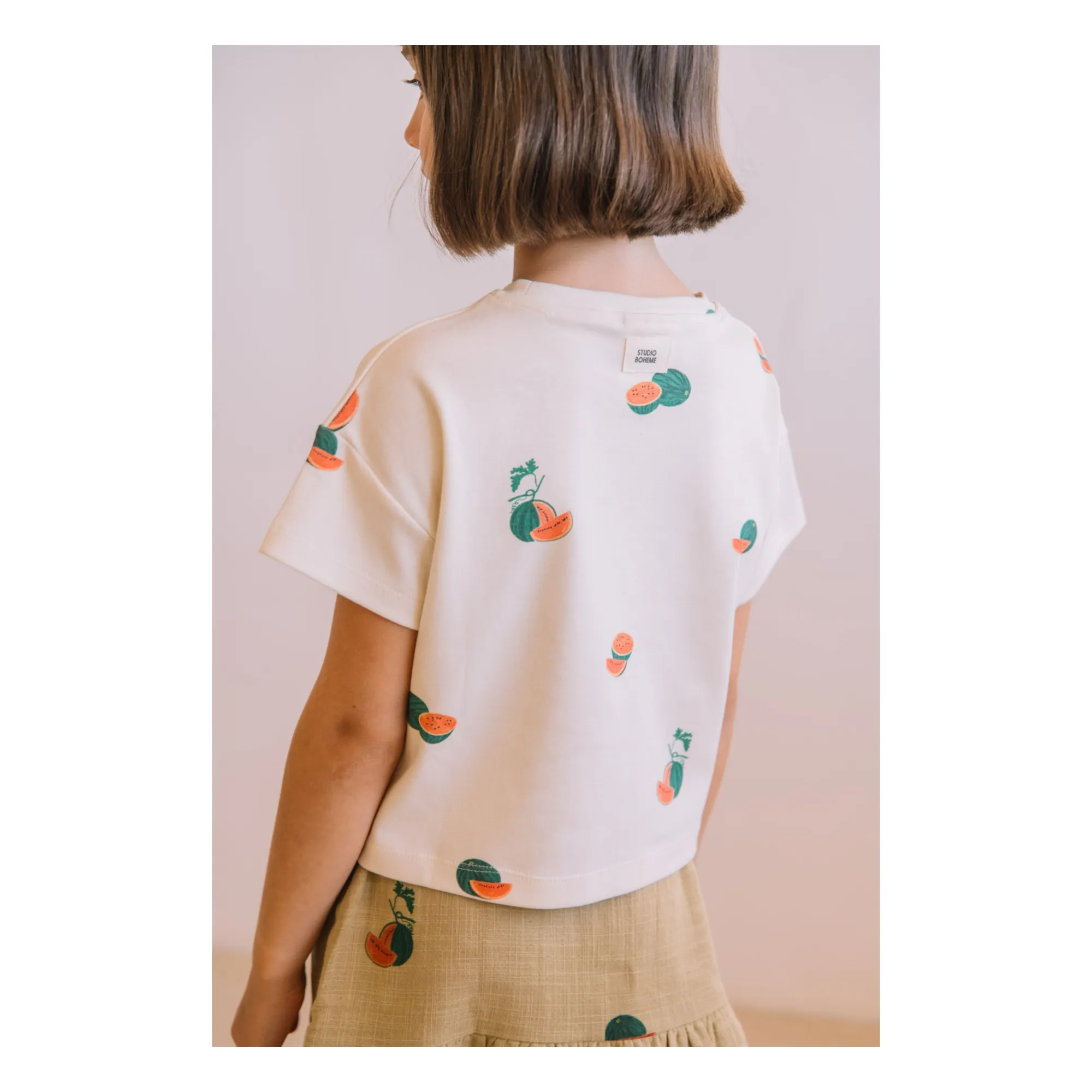 T-shirt Crop Flow Pastèques Coton Bio | Ecru- Image produit n°5