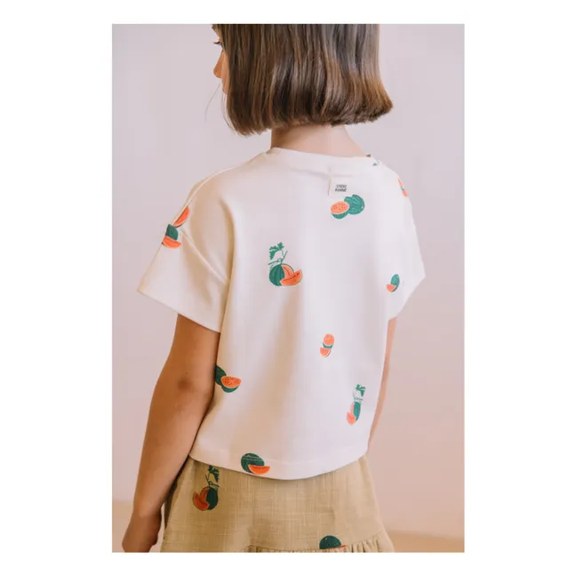 T-shirt Crop Flow Pastèques Coton Bio | Ecru