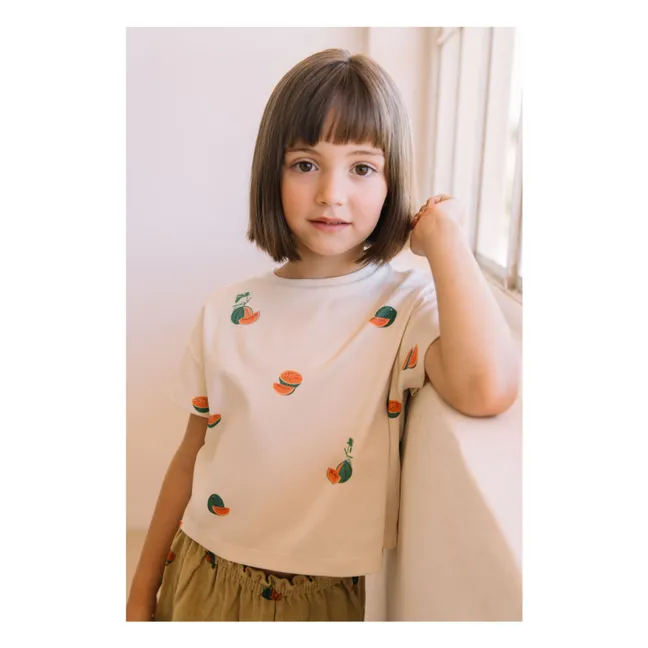 T-shirt Crop Flow Pastèques Coton Bio | Ecru