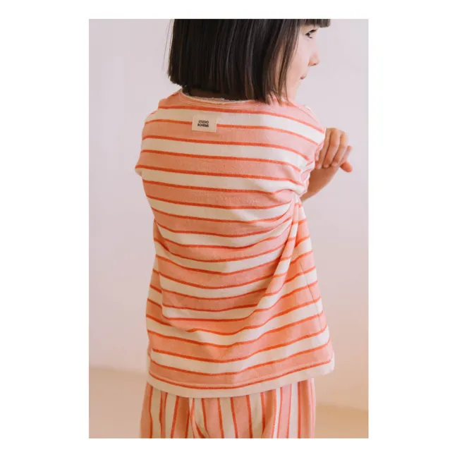 T-shirt Essential Rayé Eponge Coton Bio | Rose