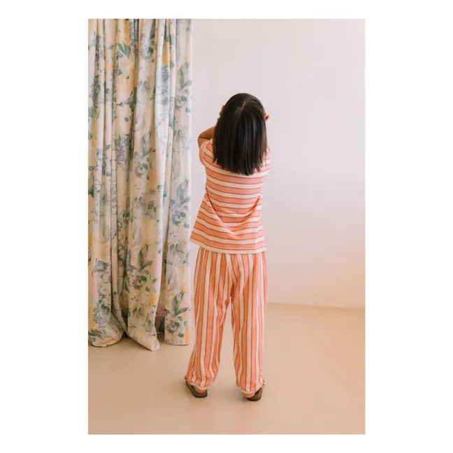T-shirt Essential Rayé Eponge Coton Bio | Rose
