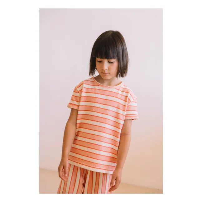 T-shirt Essential Rayé Eponge Coton Bio | Rose
