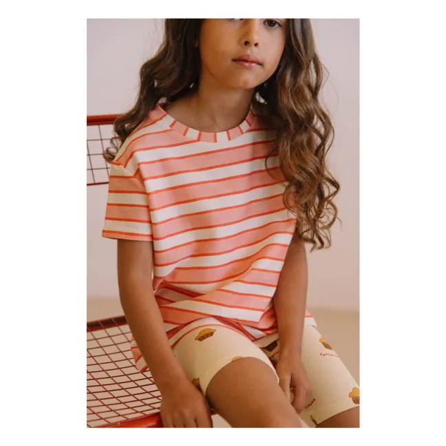 T-shirt Essential Rayé Eponge Coton Bio | Rose