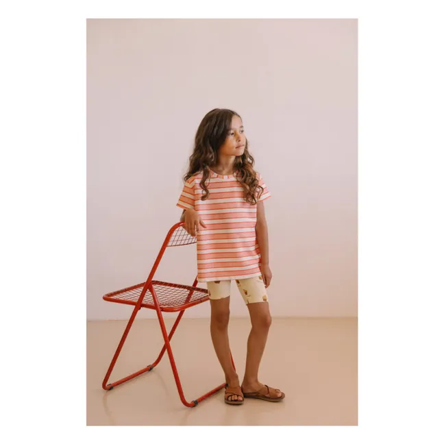 T-shirt Essential Rayé Eponge Coton Bio | Rose