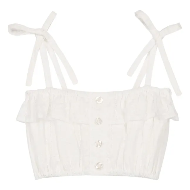 Besticktes Crop Top Mandy Bio-Baumwolle | Weiß
