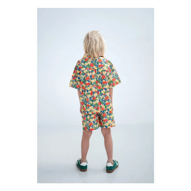 Short Taille Elastiquée Fleuri Coton Bio | Jaune pâle
