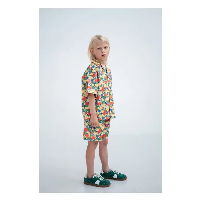 Short Taille Elastiquée Fleuri Coton Bio | Jaune pâle