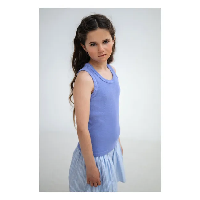 Jupe Boutonnée Taille Elastiquée Rayée | Bleu Clair