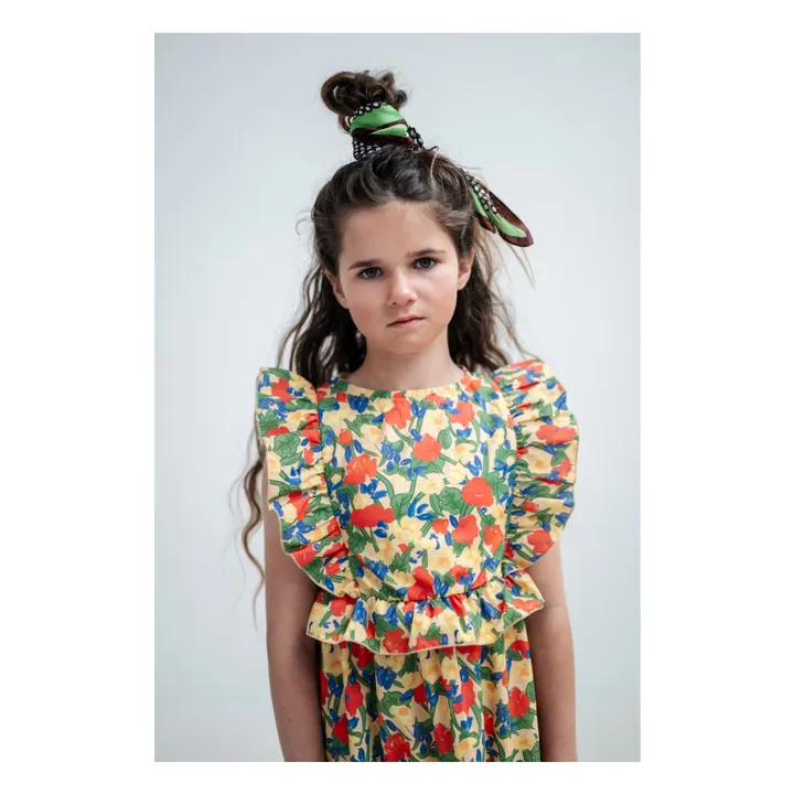 Vestido floral de algodón orgánico con volantes | Amarillo palo- Imagen del producto n°2