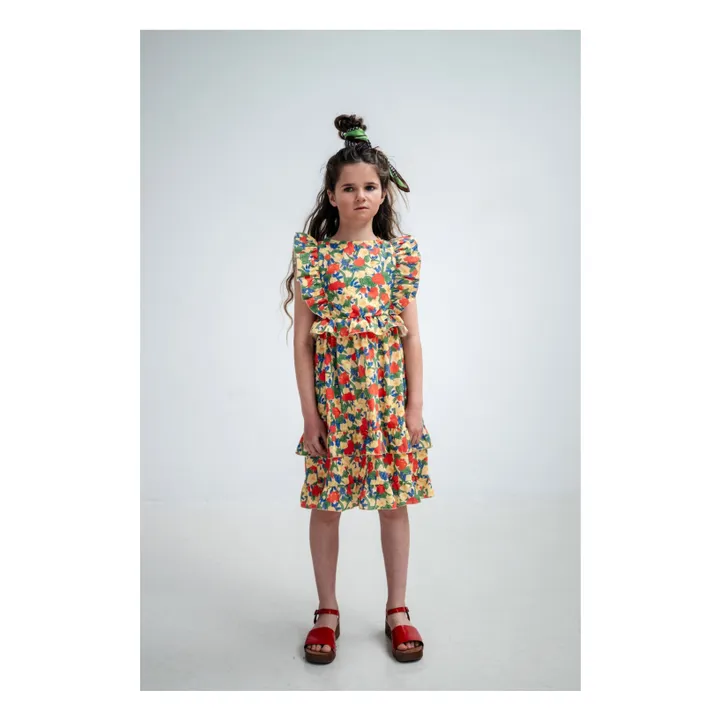 Vestido floral de algodón orgánico con volantes | Amarillo palo- Imagen del producto n°1