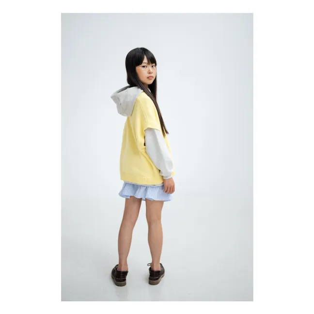 Jupe Boutonnée Taille Elastiquée Rayée | Bleu Clair