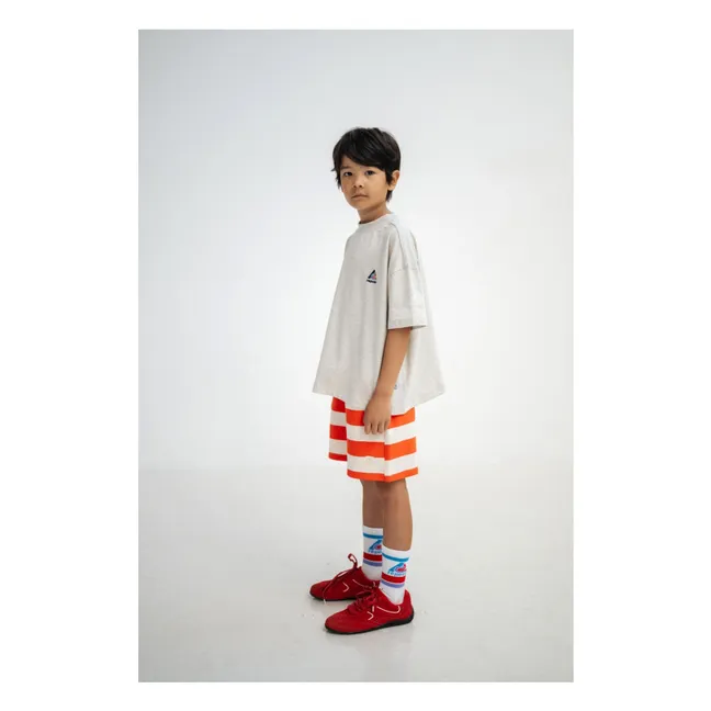 Pantalón corto con cordón de rayas de algodón orgánico | Rojo