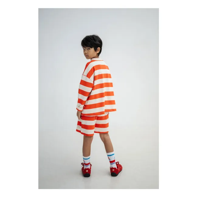 Short Jogger Cordon Rayé Coton Bio | Rouge