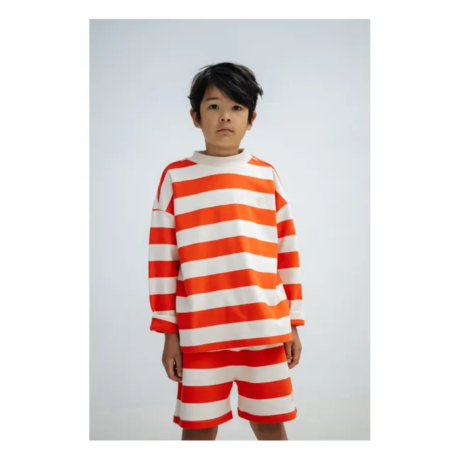 Pantalón corto con cordón de rayas de algodón orgánico | Rojo