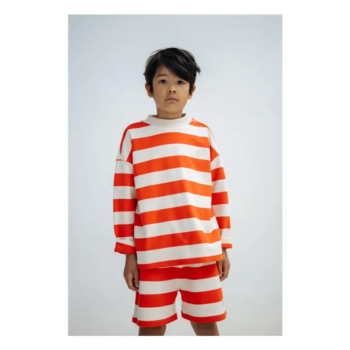 Pantalón corto con cordón de rayas de algodón orgánico | Rojo- Imagen del producto n°2