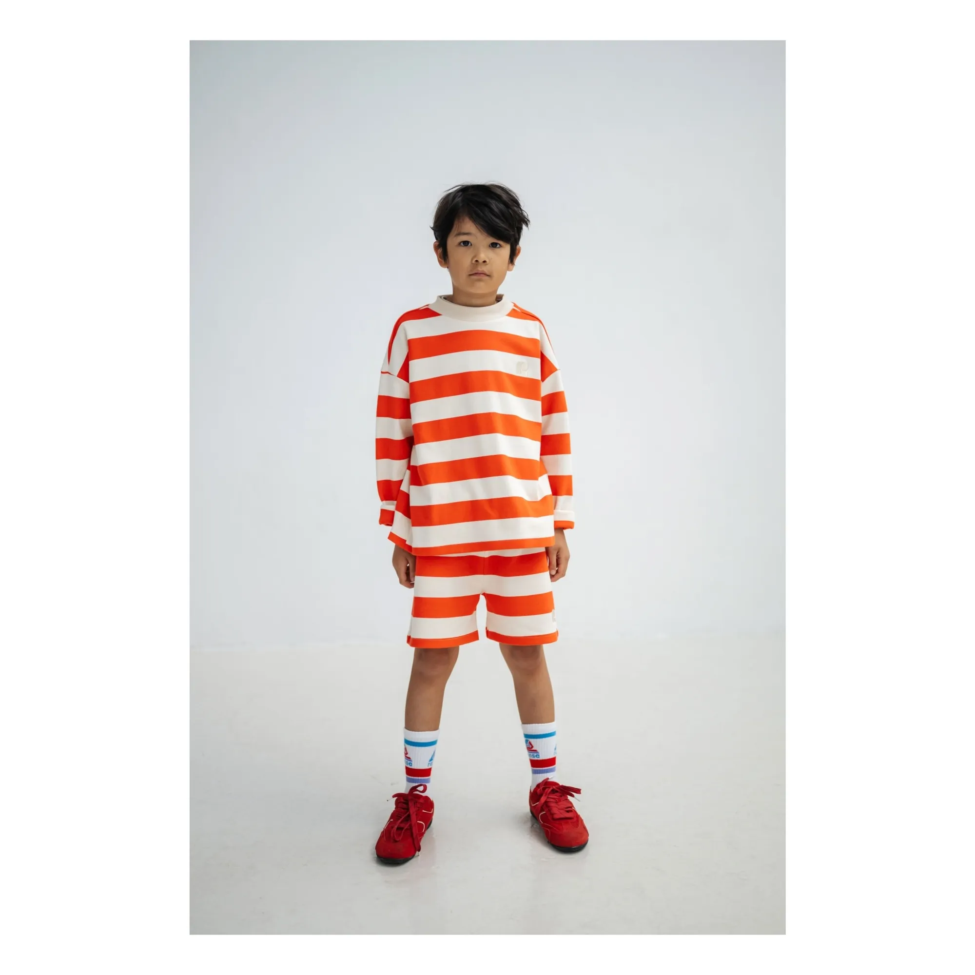 Short Jogger Cordon Rayé Coton Bio | Rouge- Image produit n°1
