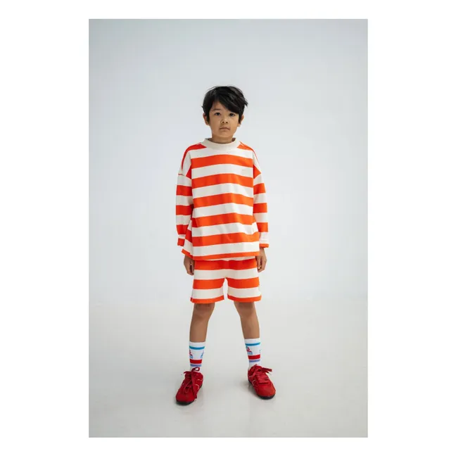 Short Jogger Cordon Rayé Coton Bio | Rouge