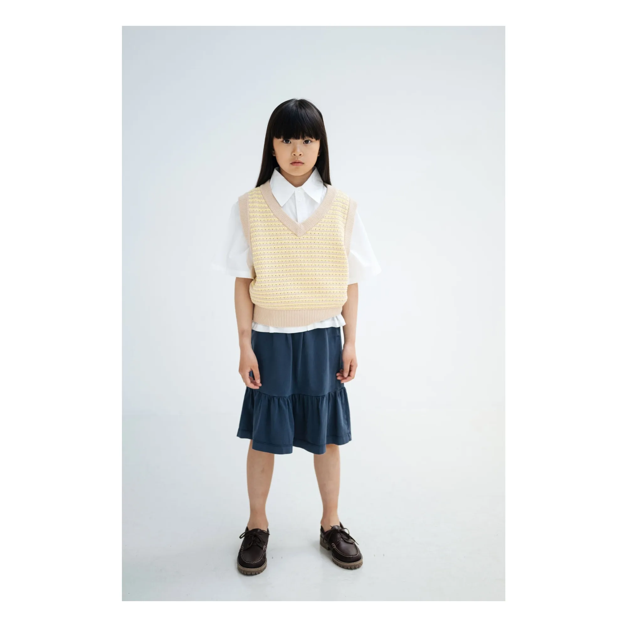 Pull Maille Sans Manches Rayé | Jaune pâle- Image produit n°1