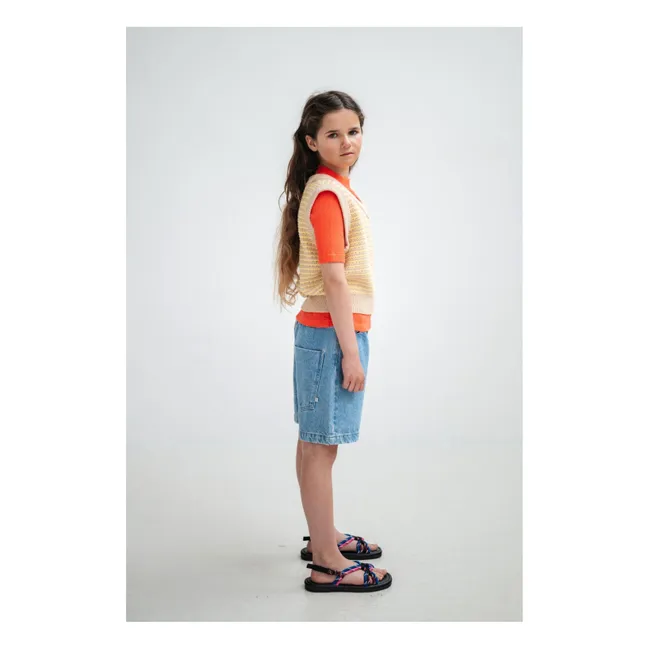 Striped Sleeveless Knit Sweater | Pale yellow