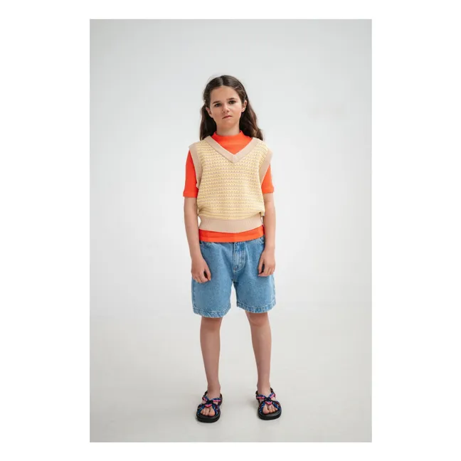 Striped Sleeveless Knit Sweater | Pale yellow