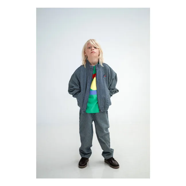 Pantalon Taille Elastiquée Rayé Coton Bio | Bleu