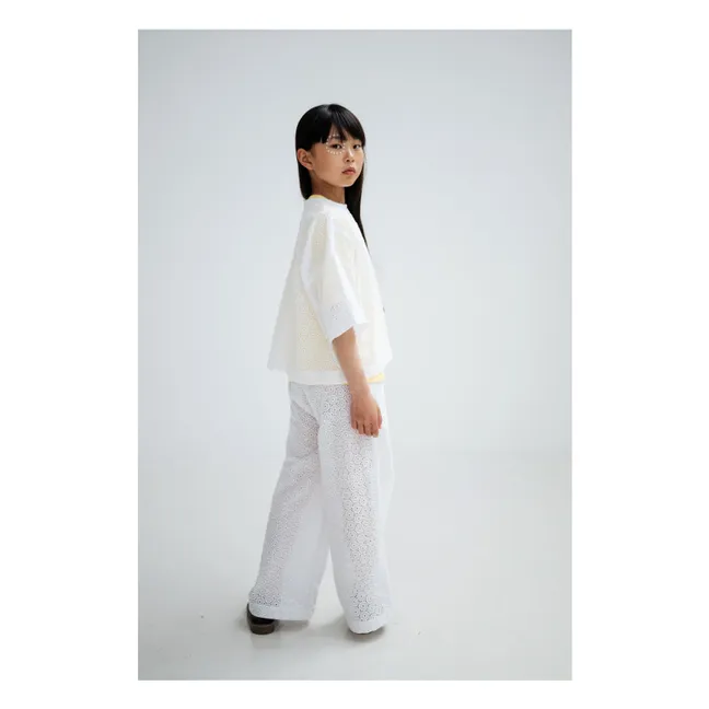 Back buttoned blouse Embroidery Anglaise Organic cotton | White