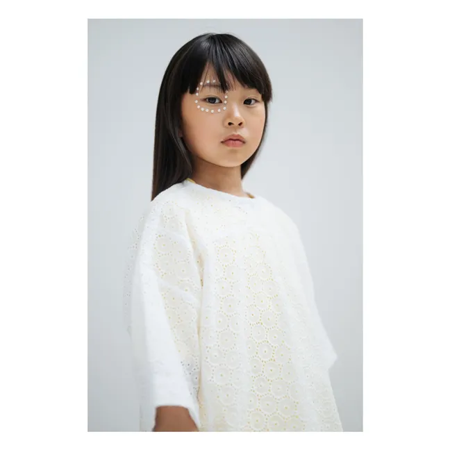 Back buttoned blouse Embroidery Anglaise Organic cotton | White