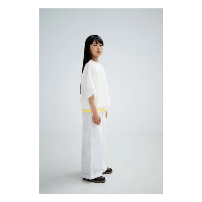 Back buttoned blouse Embroidery Anglaise Organic cotton | White
