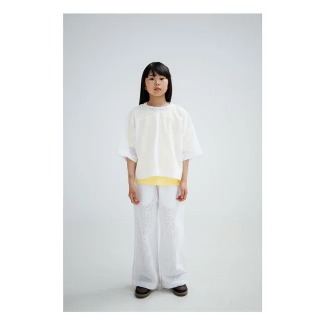 Back buttoned blouse Embroidery Anglaise Organic cotton | White