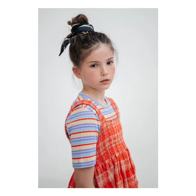 Gesmoktes Kleid Kariert  | Korallenfarben