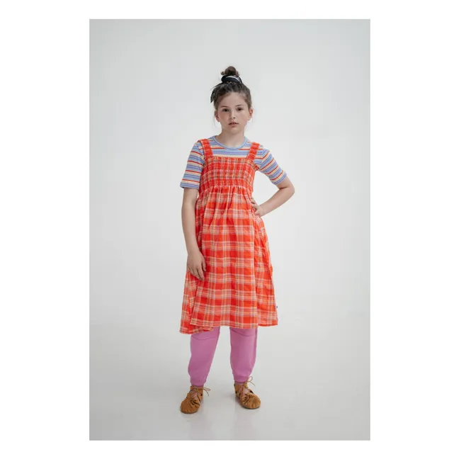 Gesmoktes Kleid Kariert  | Korallenfarben