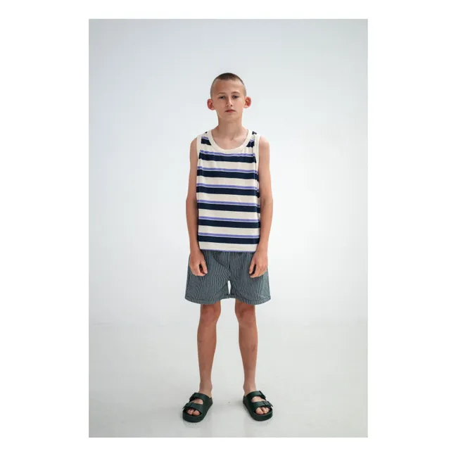 Pantalón corto de algodón orgánico con cintura elástica y rayas | Azul