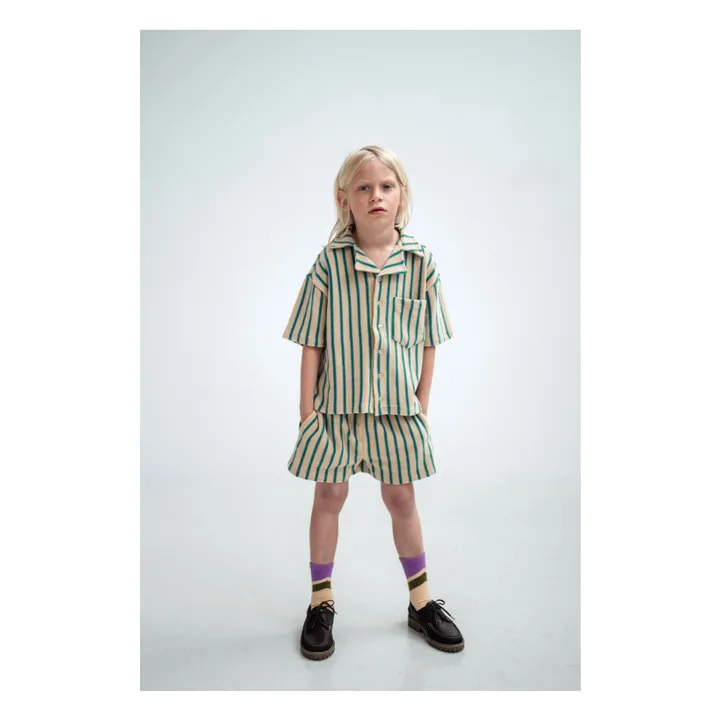 Pantalones cortos de rizo de algodón orgánico a rayas | Amarillo palo- Imagen del producto n°1