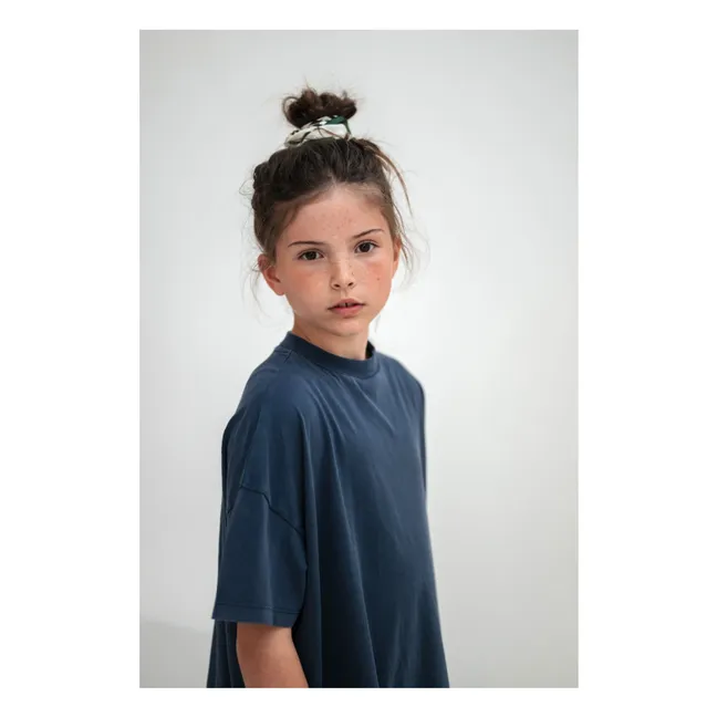 Organic cotton ruffled T-shirt dress | Midnight blue