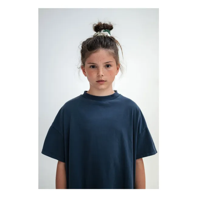 Vestido camisero con volantes de algodón orgánico | Azul Noche