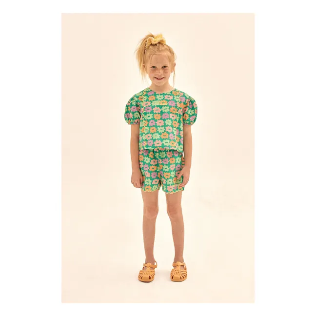 Seersucker floral blouse | Green
