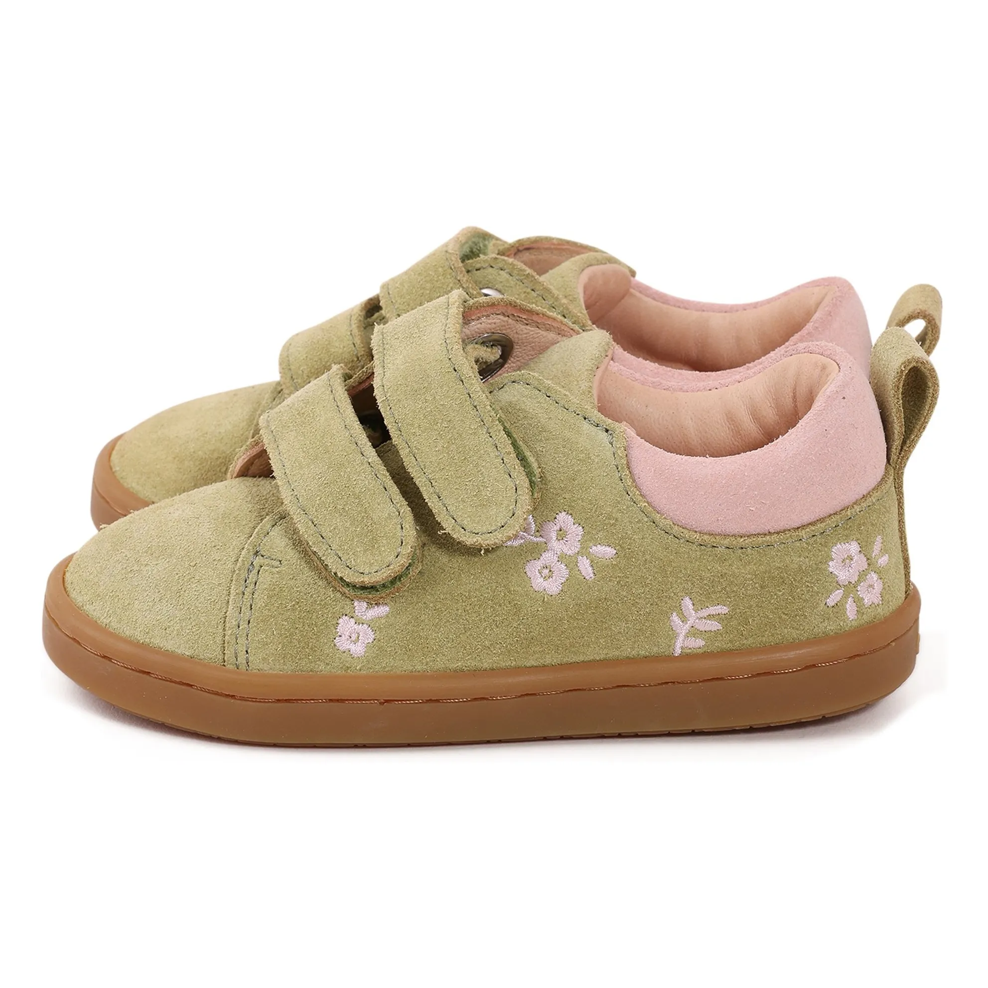 Baskets Scratchs Mahaut Fleuries Suede | Vert amande- Image produit n°0