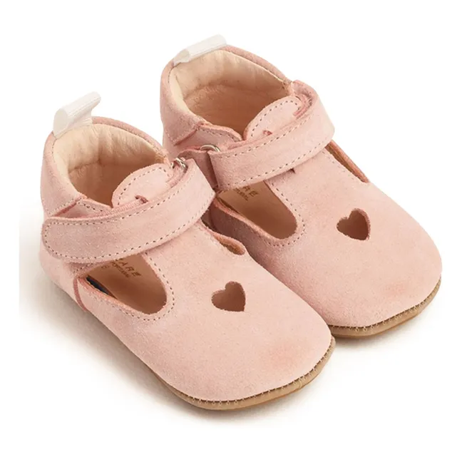 Chaussons Scratchs Solveig Cœur Suede | Rose poudré