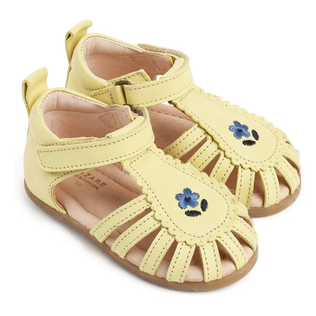 Colette Flower Embroidered Sandals | Pale yellow