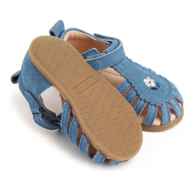 Sandales Brodées Colette Fleur Suede | Bleu jean