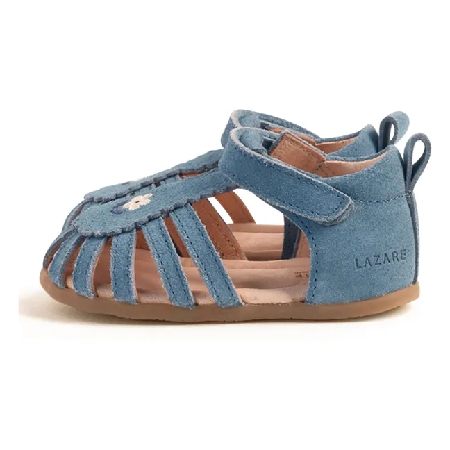 Sandales Brodées Colette Fleur Suede | Bleu jean