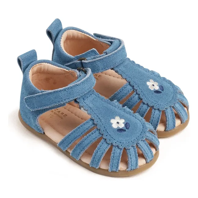 Colette Fleur Suede Embroidered Sandals | Denim blue